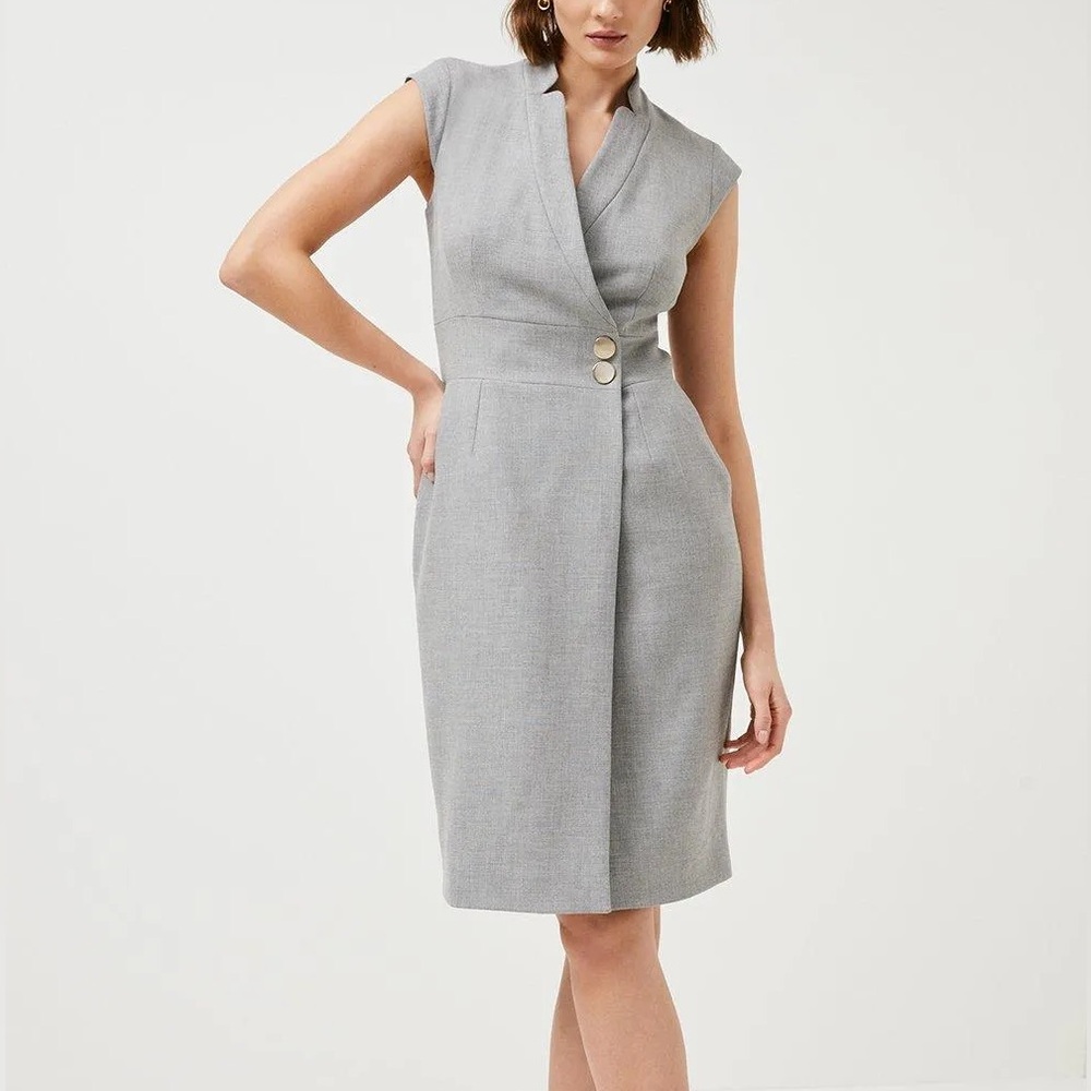Karen Millen Gray Cap Sleeve Midi Dress